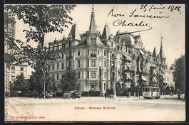 Zürich, Weisses Schloss mit Strassenbah