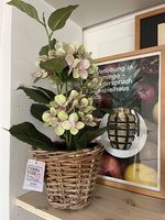 künstliche Hortensie Pflanze Blume im Rattantopf / Korb