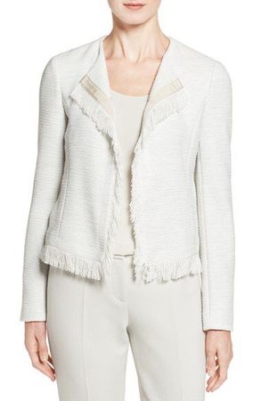 Boss Komina Tweed Fringe Collarless Jacket Blazer 40