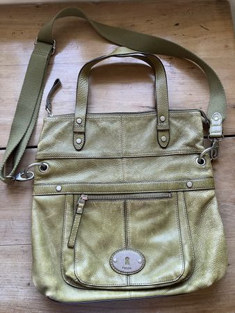Fossil Vintage Leder Handtasche Olivgrün guter Zustand