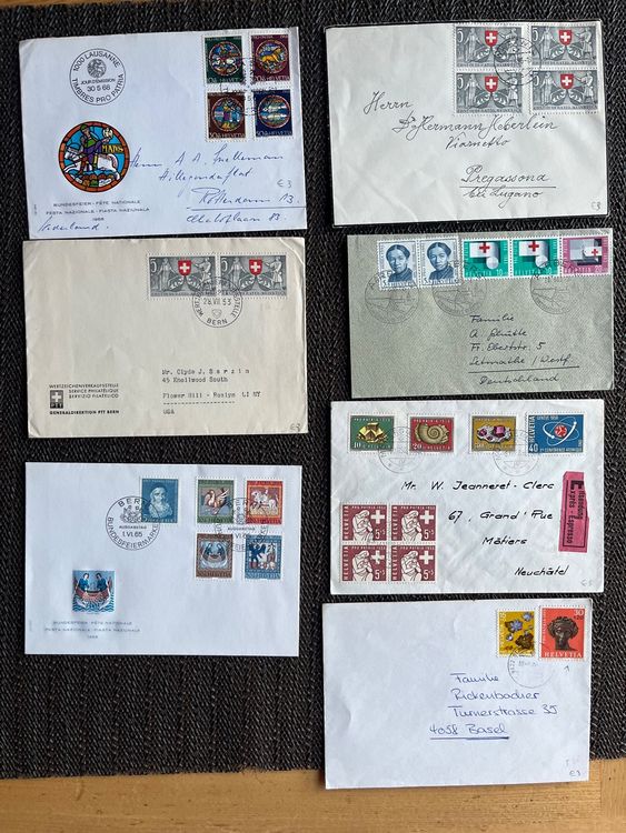Tutti i francobolli: 7 enveloppes avec timbres Pro Patria année 55/58/63/65/68/75 – Usato da Châtel-St-Denis venduto da Vaillant1