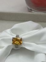 Bague argent taille 50 rectangulaire jaune zirconiums 