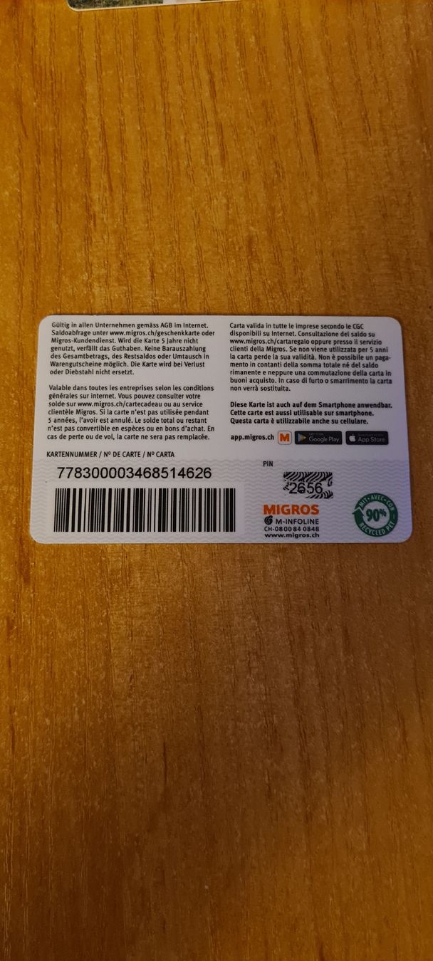 Cartoline: Migros Geschenkkarte  – Usato da Heiligkreuz (Mels) venduto da Wini65 1