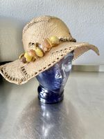 Sommerlicher Strohhut mit Muscheln, Handmade, Vintage style