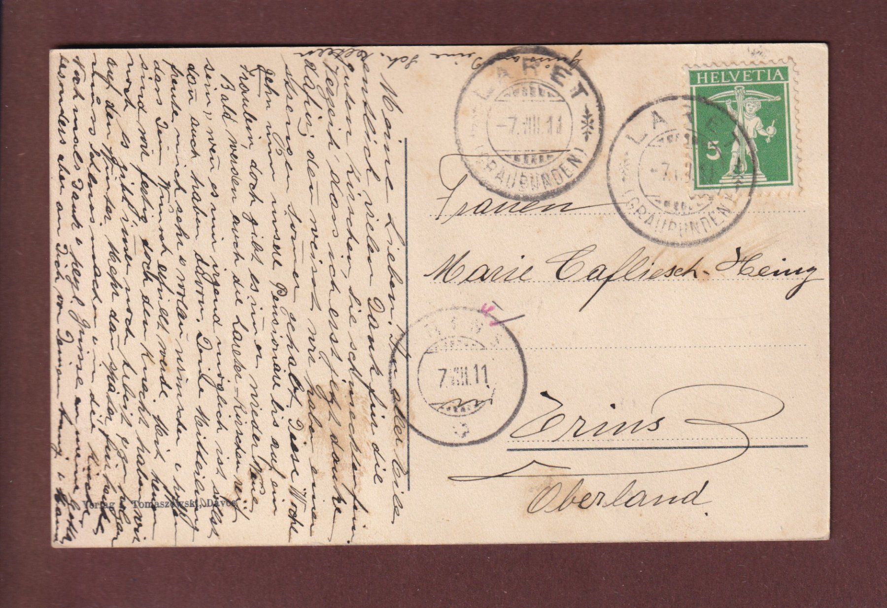 Cartes postales: LARET bei DAVOS - 1911 – D'occasion à Pully par nicecards 1
