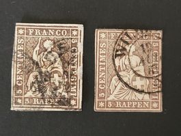 2 x 5Rp. Strubel Braun mit diversen Unzulänglichkeiten