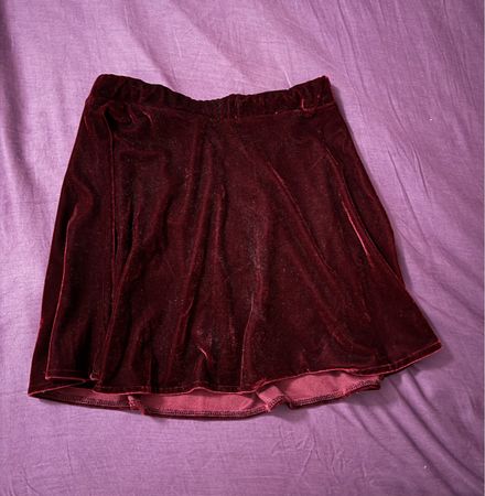 Burgundy Velvet Mini Skirt - Size S