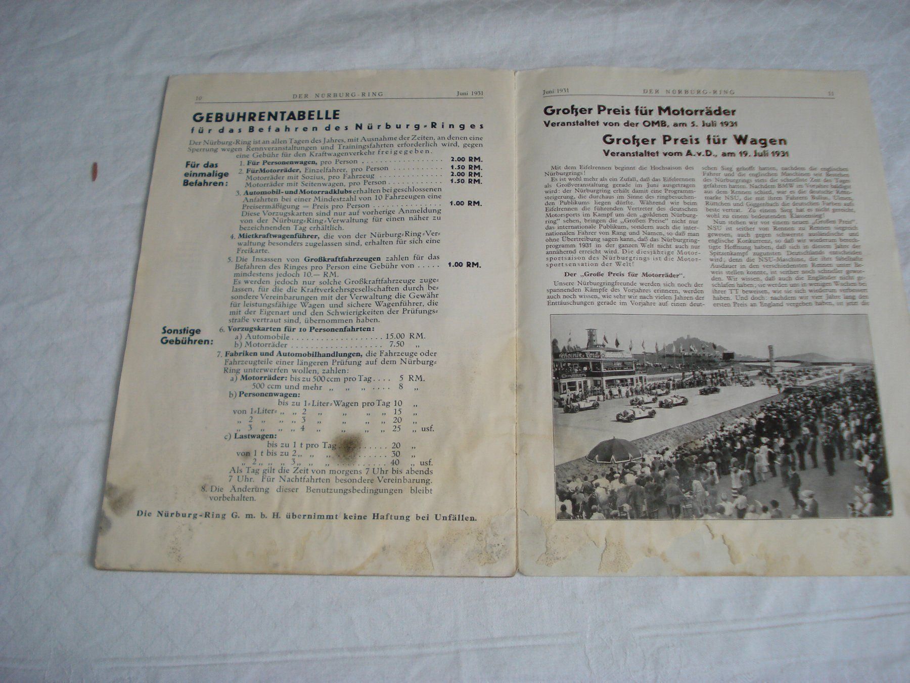 Motosacoche Documenti: Programmheft 1931 Eifel Rennen Autorennen Nürburg Ring – Usato da Schenkon venduto da Elbarto007 6