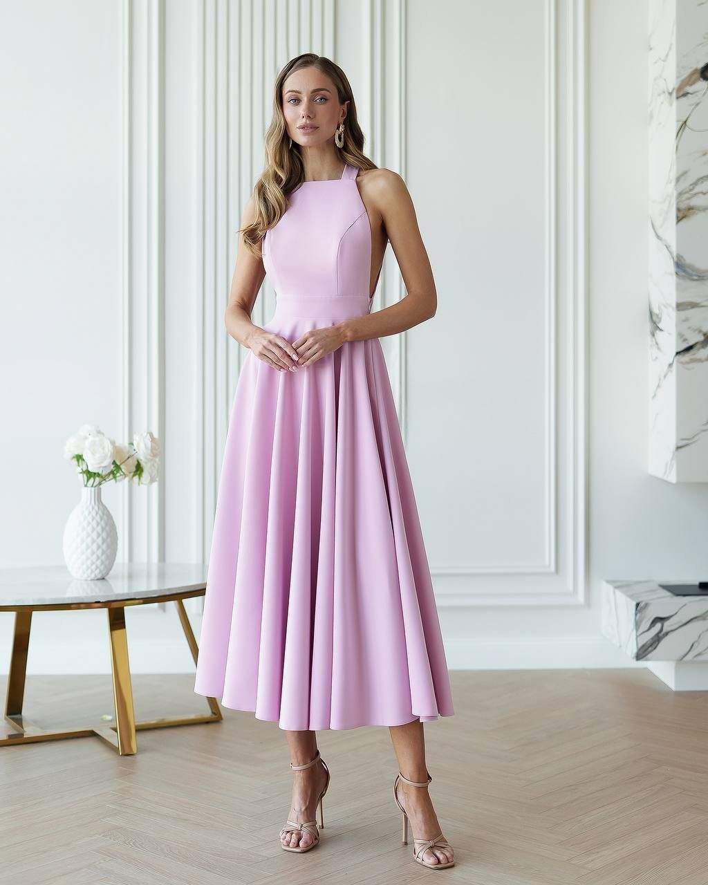 Vestiti: Rosa Elegant Midi Dress with Bow Size: M – Nuovo e nell'imballaggio originale da Zürich venduto da Ms.Me-Fashion 6