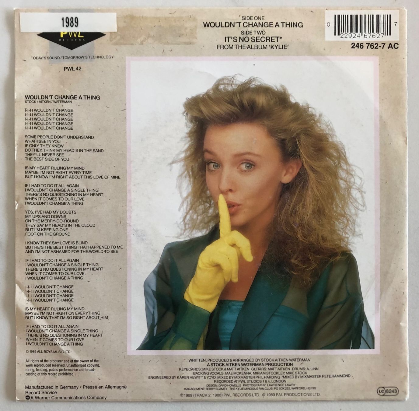 Schallplatten: KYLIE MINOGUE - WOULDN'T CHANGE A THING – Gebraucht aus Poliez-Pittet von Newtown-Records 1