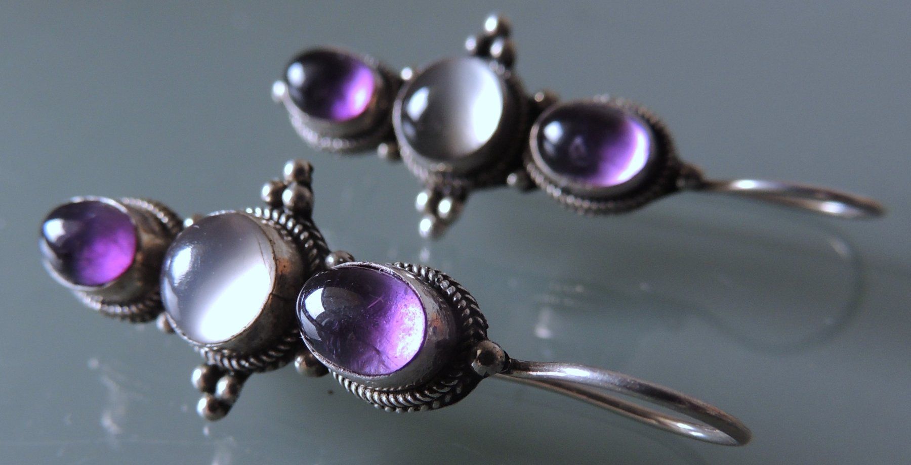 Orecchini pendenti & Orecchini a lobo: Amethyst Mondstein Silber 925 Ohrringe 40 mm – Usato da Waldenburg venduto da schaller707 1