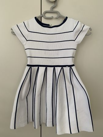 Jacadi Striped Summer Dress, White & Navy, Size 4, Cute!