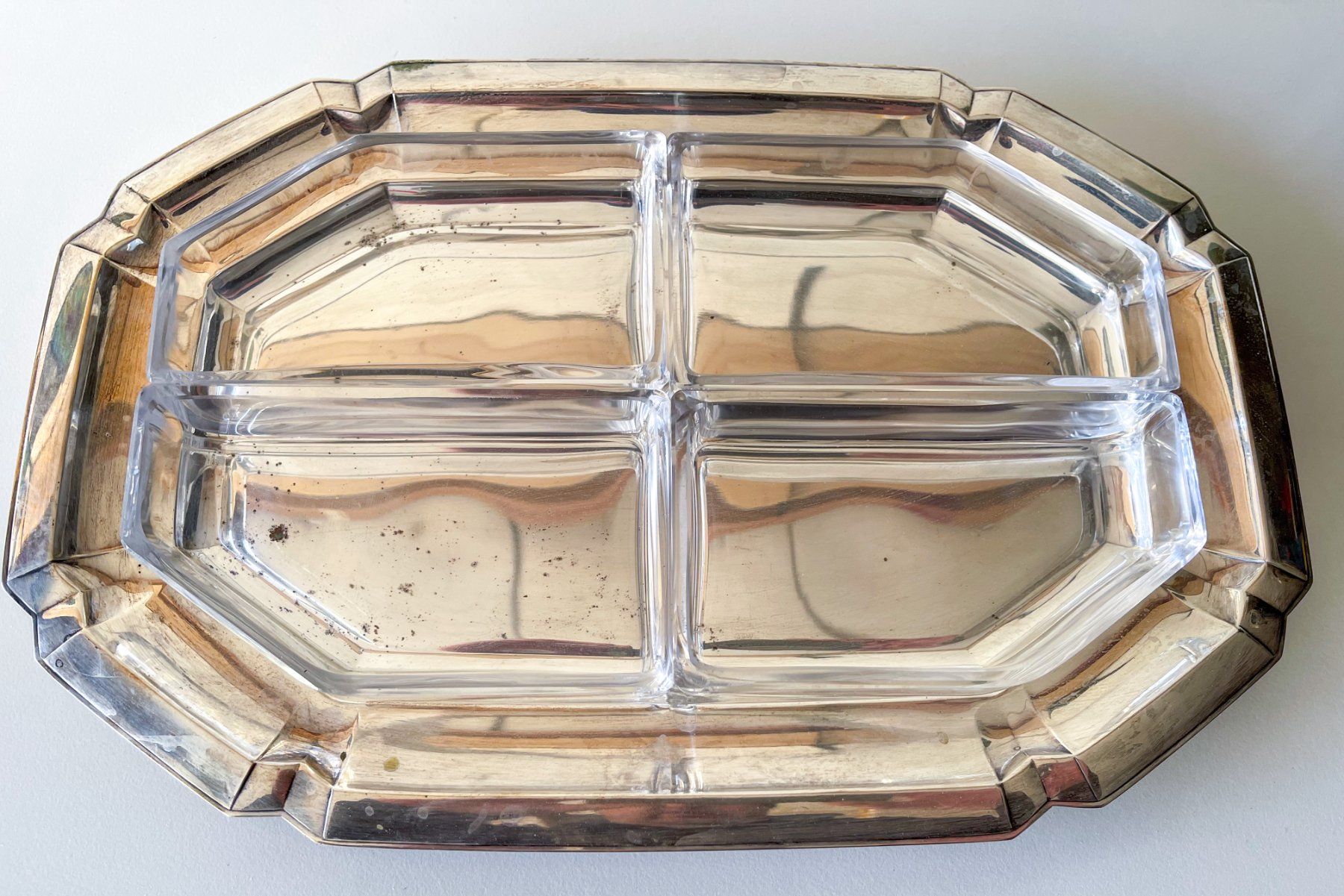 Piatti di portata: Silberne Servierplatte mit Glaseinsatz - Vintage – Usato da Bülach venduto da sabrista