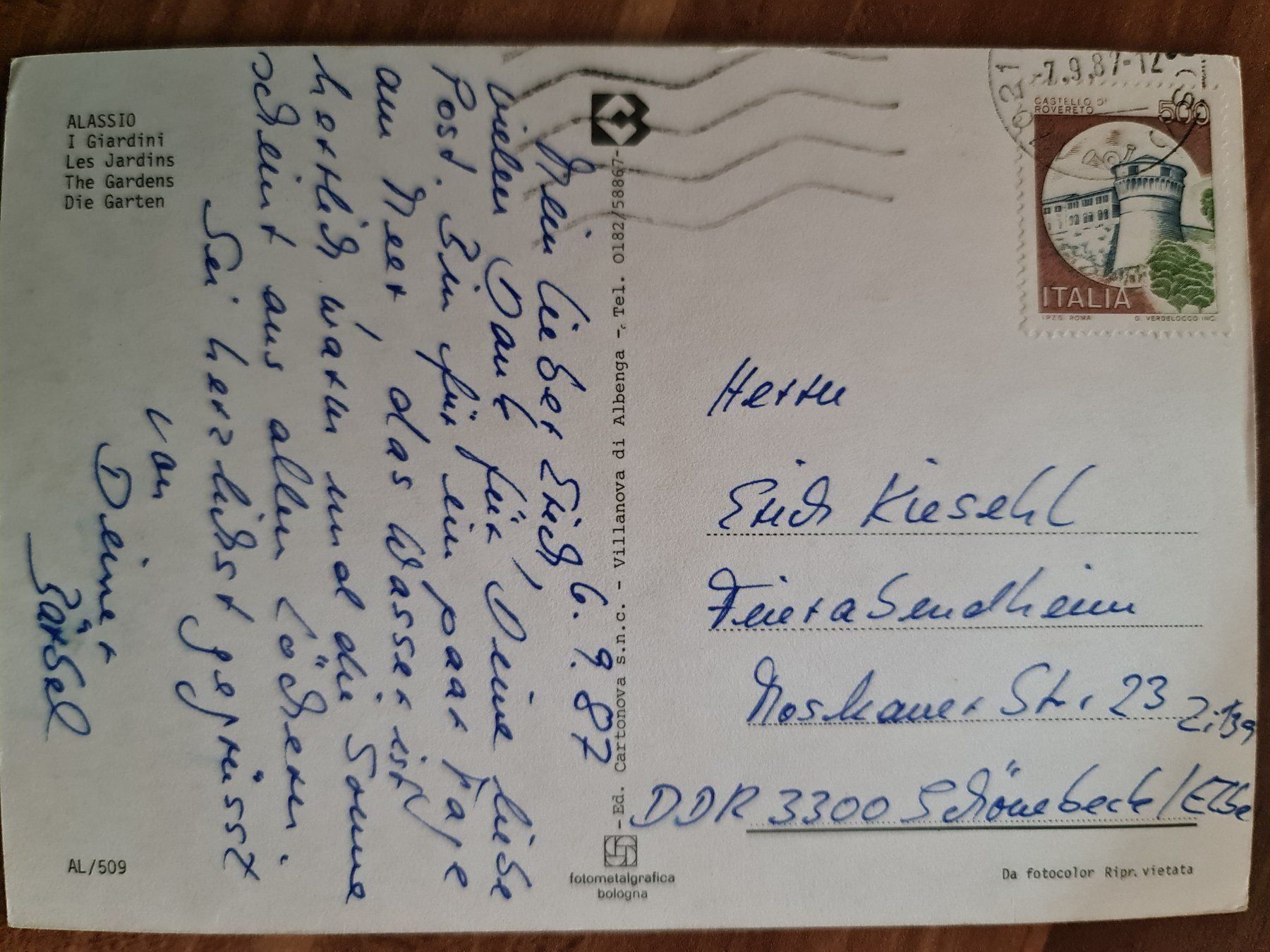 Ansichtskarten: Ansichtskarte Alassio Italien 1987 – Gebraucht aus Dintikon von Vexi 1