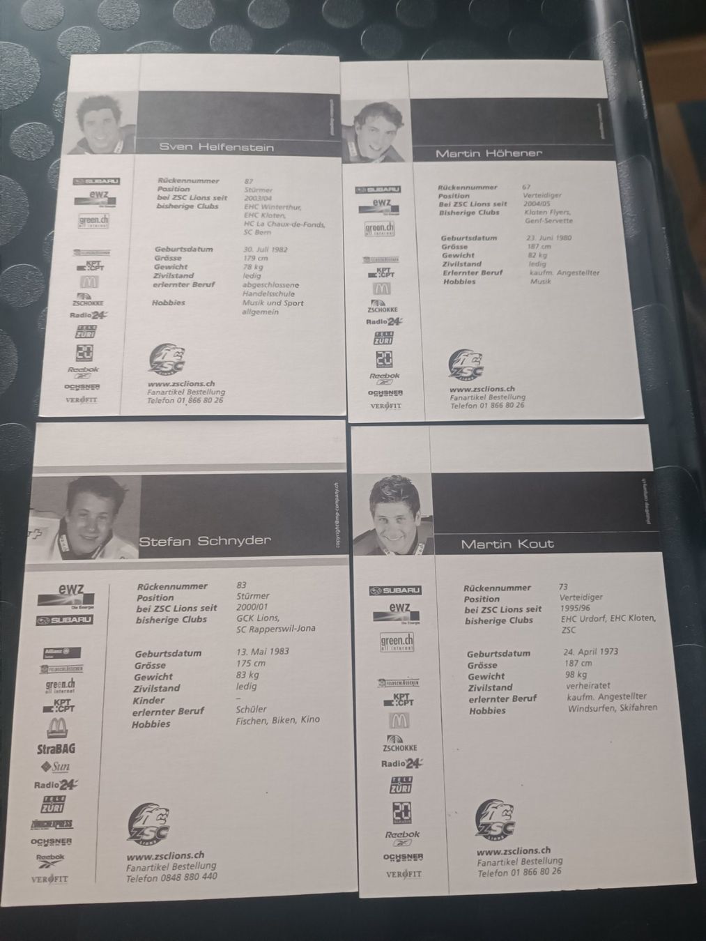 Autogramme: ZSC  Set -  4x handsigniert – Gebraucht aus Menziken von Artographs 1