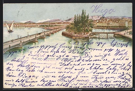 Cartoline postali: Litho Genève, Panorama et le Mont-Blanc – Usato da Berlin venduto da bartko-reher