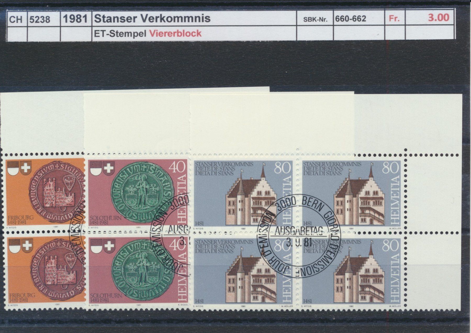 Tutti i francobolli: 1981 "Stanser Verkommnis", Viererblock, ET - Stempel – Usato da Winterthur venduto da Zupogeru