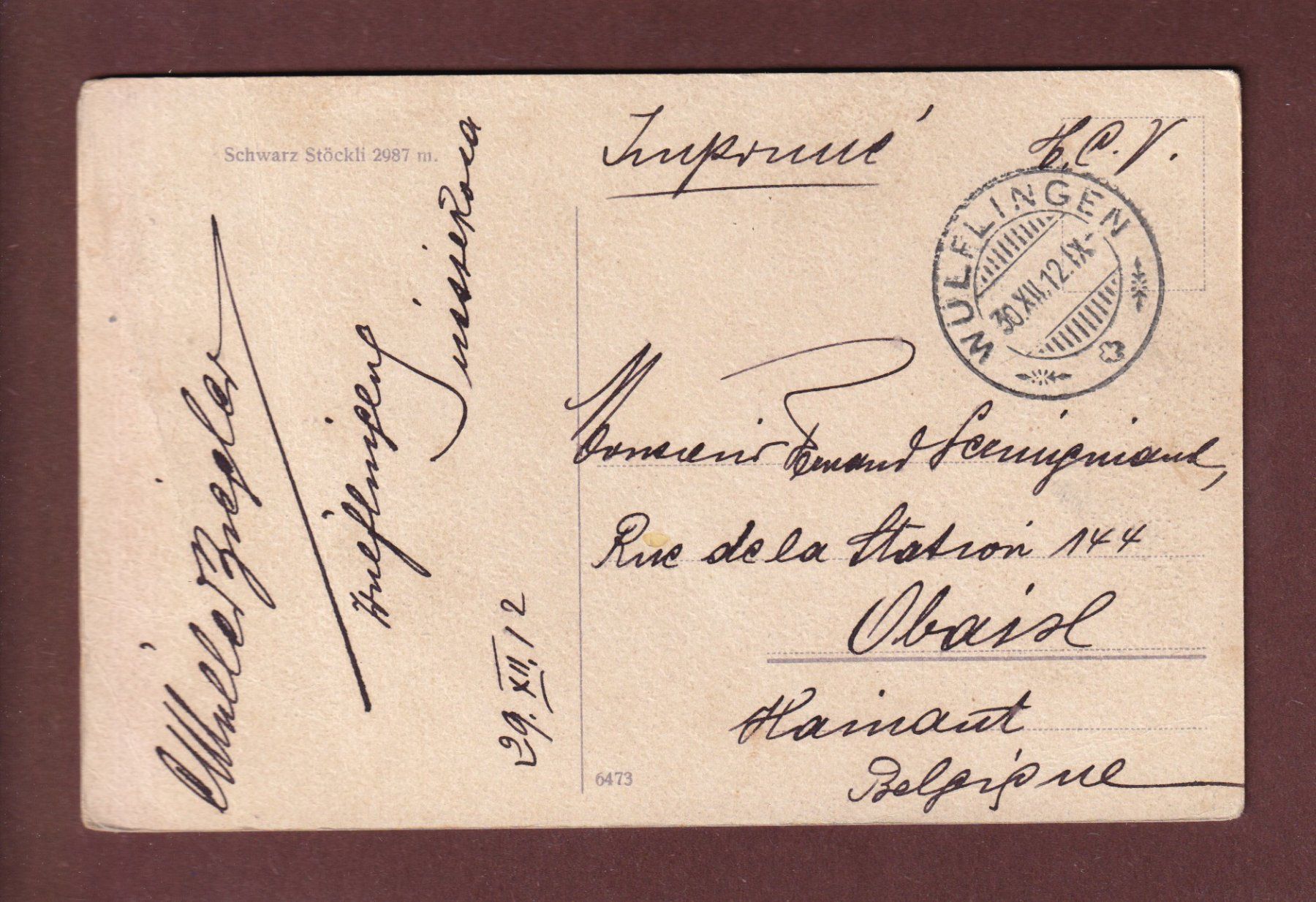 Cartes postales: SCHWARZ STÖCKLI - 1912 // Falte // – D'occasion à Pully par nicecards-shop 1