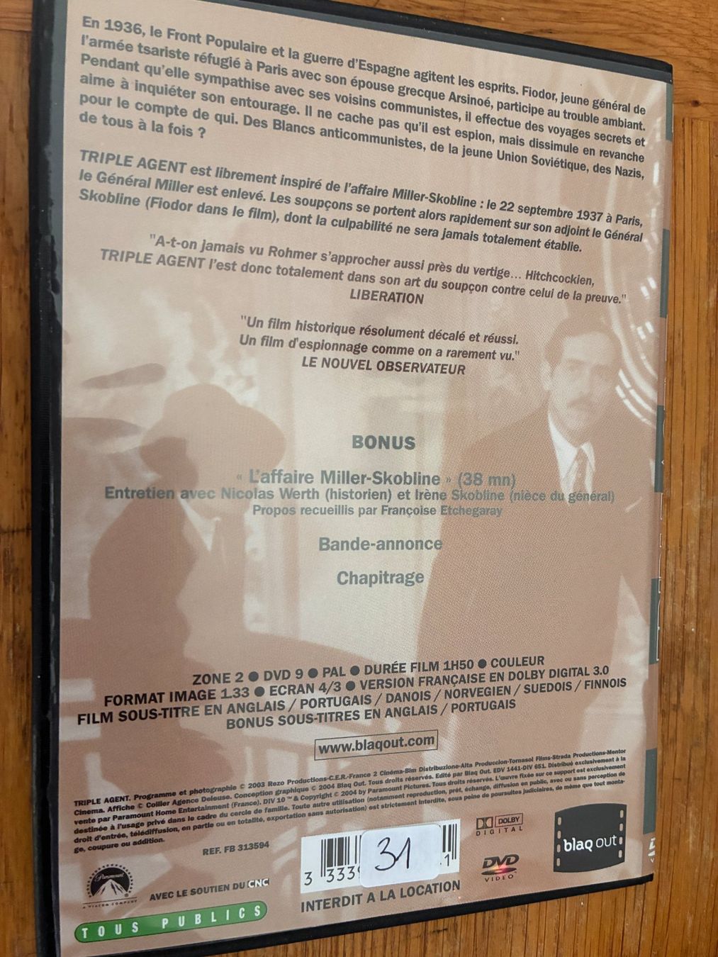 Tutti i DVDs: Triple Agent (2004, DVD, de Eric Rohmer) – Usato da Vevey venduto da zecollector 1