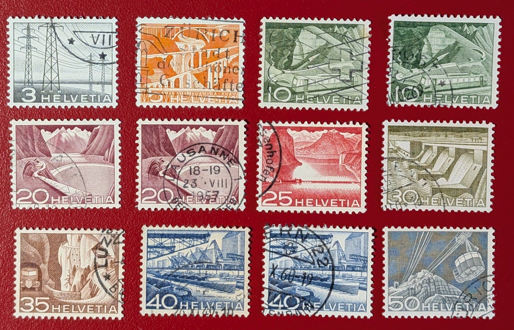 Tutti i francobolli: TECHNIK UND LANDSCHAFT AUS 297 - 306 1949 GEBRAUCHT – Usato da Düdingen venduto da Quartierstrasse