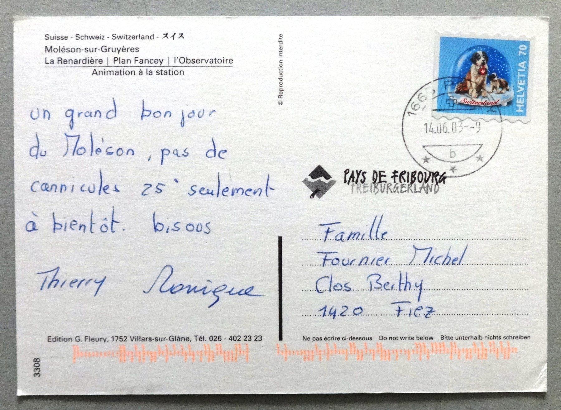 Cartoline postali: Moléson – Usato da Fétigny venduto da Billy2miny 1