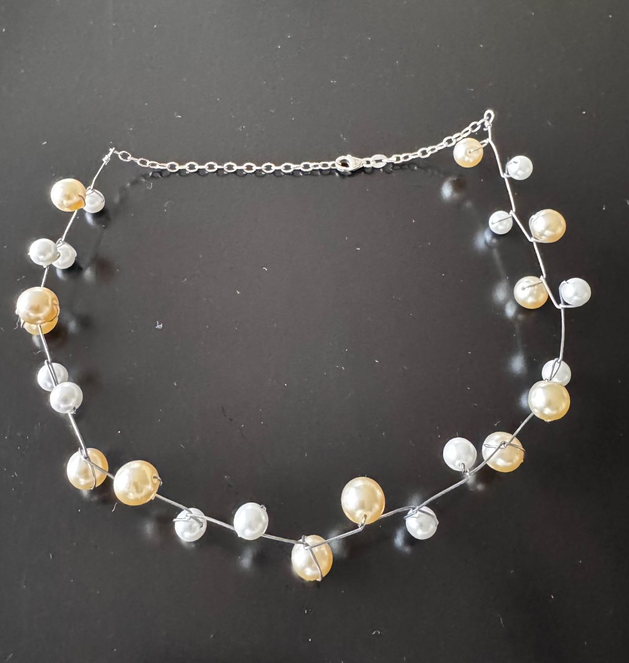 Catenine: Collier Silber mit Perlen 38 cm verstellbar – Usato da Montlingen venduto da timolino12 2