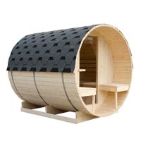 Outdoor Fasssauna GENF DELUXE L mit Ofen (8kW) + Zubehör