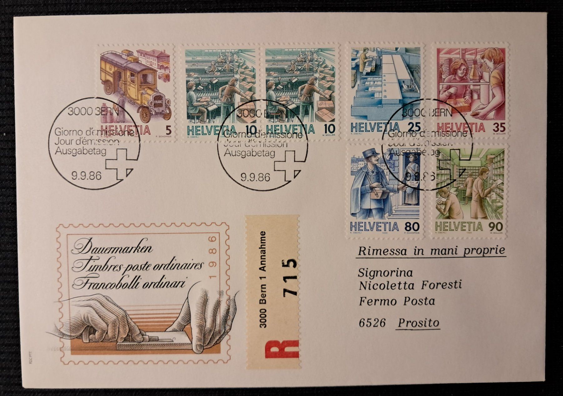 Tutti i francobolli: R-FDC - ET 9.9 86 BERN – Usato da Ponto Valentino venduto da giorgia06