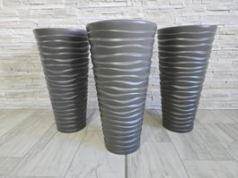 3x Blumentopf Pflanzkübel 3D Design Welle Ø 390mm steingrau