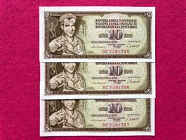 Belgrad 1981 - Jugoslawien - 3 x 10 Dinara aUNC