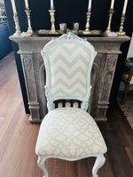 Stuhl Louis XV Stil Stoff hellblau weiss Shabby Chic