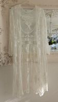 Strandkleid Strandtunika weiss S Boho Ibiza Tunika Spitze