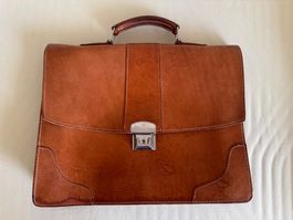 ALTE LEDERTASCHE, LEDER RUFFNER ZÜRICH, CA.40x30x12CM