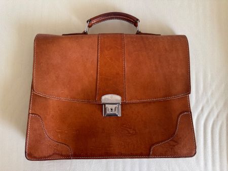 ALTE AKTENTASCHE, LEDER RUFFNER, CA.40x30x12CM, CAMEL/REH