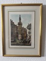 Basel 1875 – Fischmarktbrunnen, Stahlstich altkoloriert