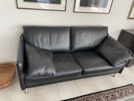 Sofa Leder schwarz 2-Sitzer guter Zustand