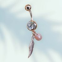 Bauchnabelpiercing Rosegold mit Feder & Peach Mondstein