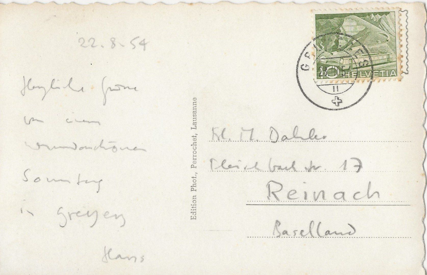 Cartoline postali: Gruyères, 1954 – Usato da Frauenfeld venduto da Merk52 1