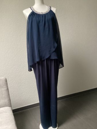Abendkleid dunkelblau mit Strass Steinen Gr. 48/50