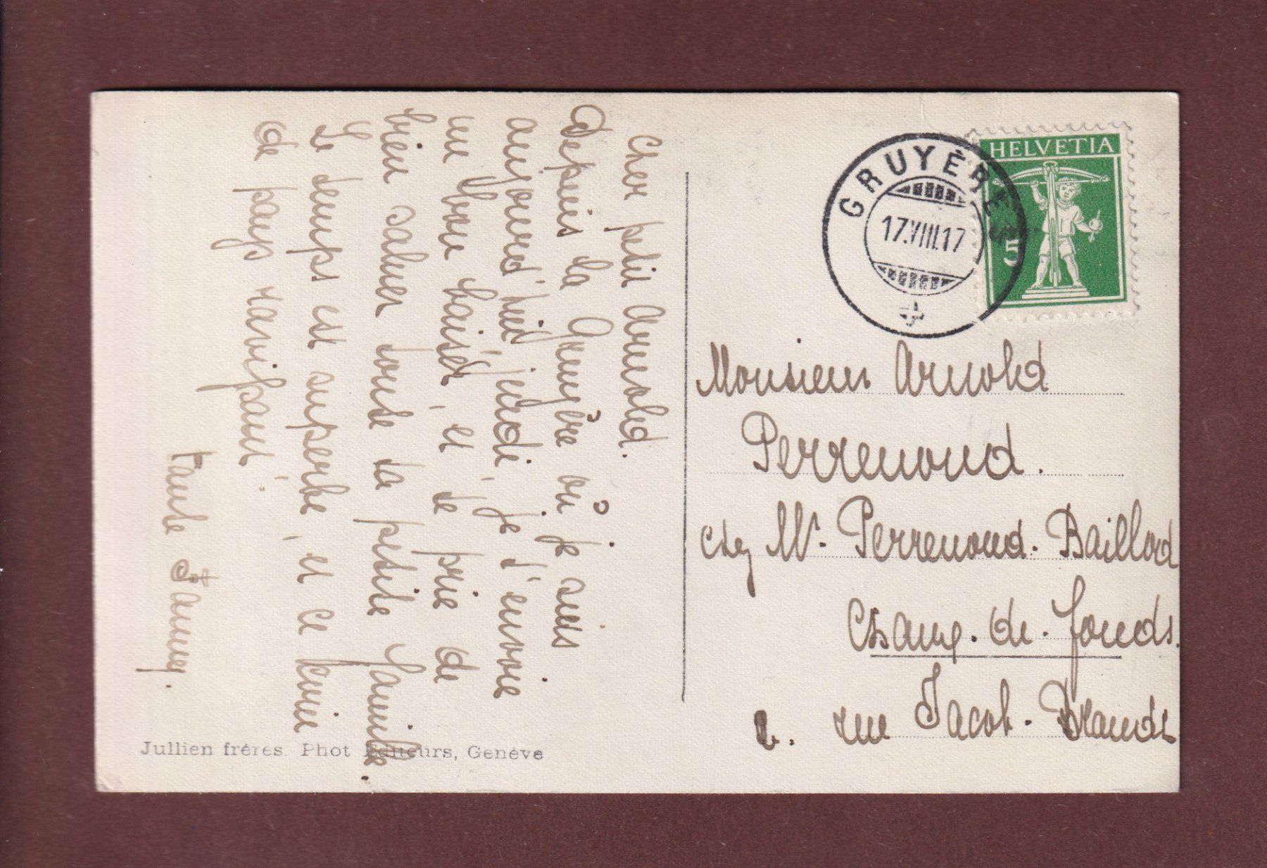 Cartoline postali: Château de GRUYERES - 1917 – Usato da Pully venduto da nicecards-shop 1