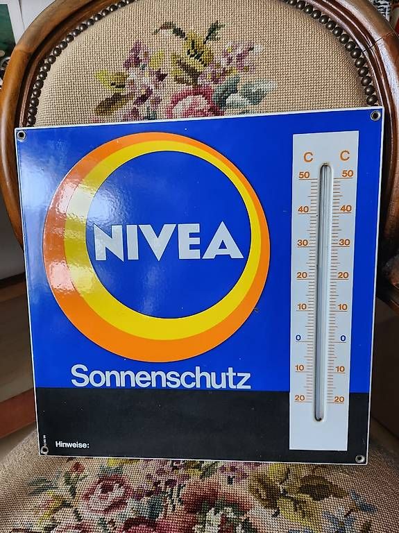 Insegne: Nivea Emailschild mit Thermometer, selten – Usato da Ettingen venduto da 1964erNachtzugfahrer