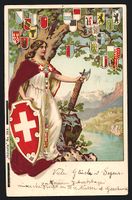 Litho Schweiz, Frau mit Schweiz-Wappen u