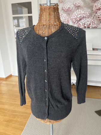 Value - Strickjacke, Grau mit Glitzersteinen, 36
