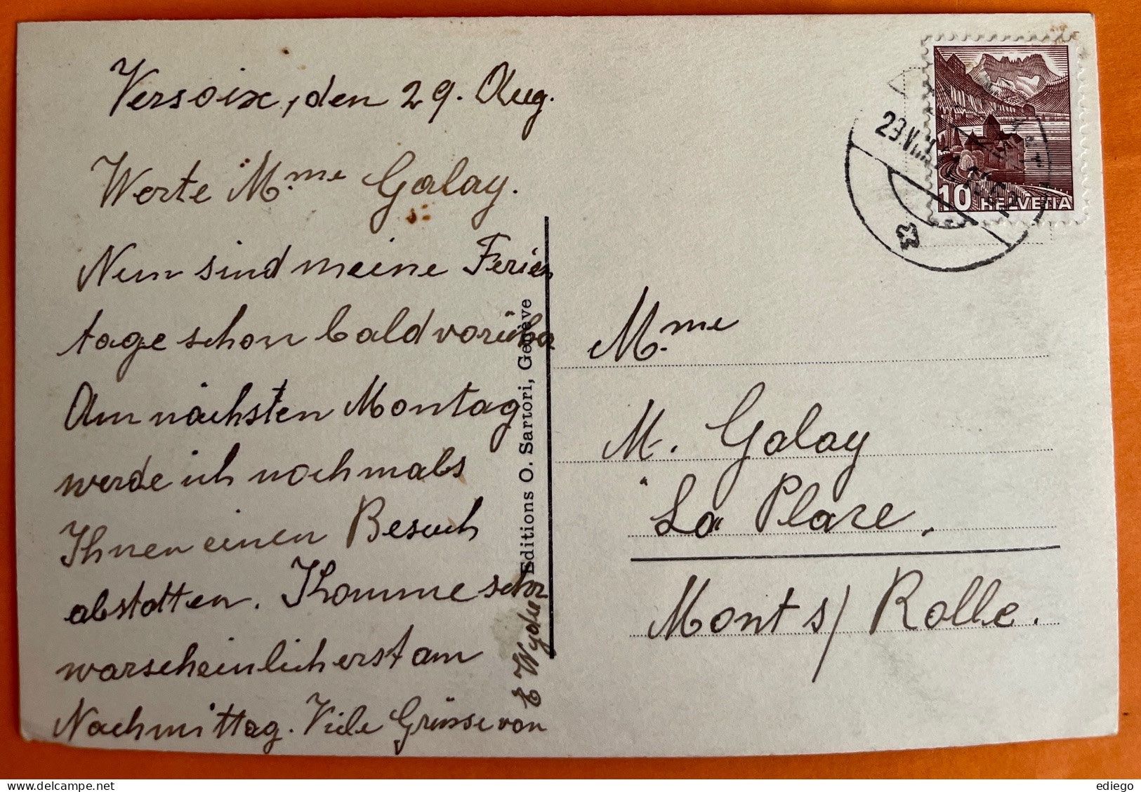 Cartoline postali: VERSOIX - CHÂTEAU SANS-SOUCI 1931 – Usato da Lutry venduto da Ediego 1