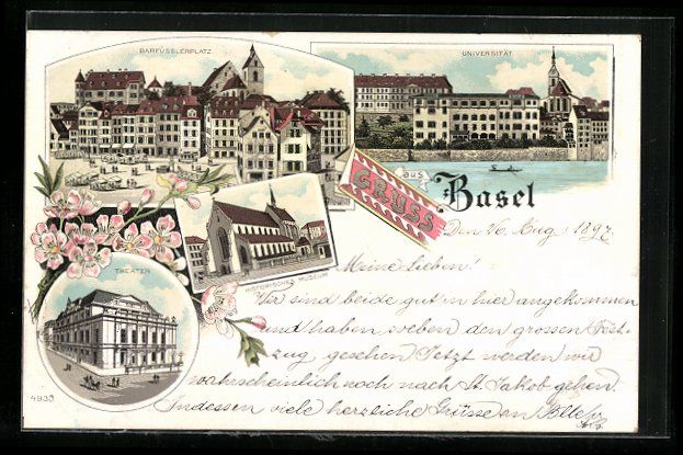 Cartoline postali: Litho Basel, Universität, Barfüsslerpl – Usato da Berlin venduto da bartko-reher