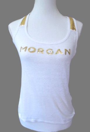 Gr. 36 MORGAN Shirt LEINEN weiss gold Pailletten  hoher NP