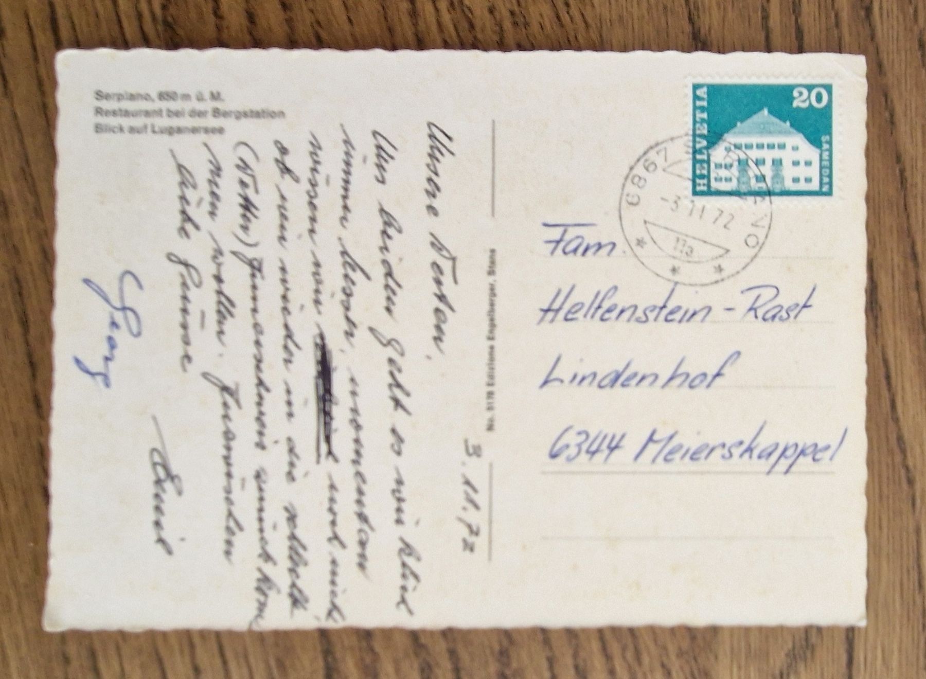 Cartoline postali: Serpiano, Bergbahn, Restaurant Bergstation 1972 – Usato da Ebikon venduto da Donar50 1