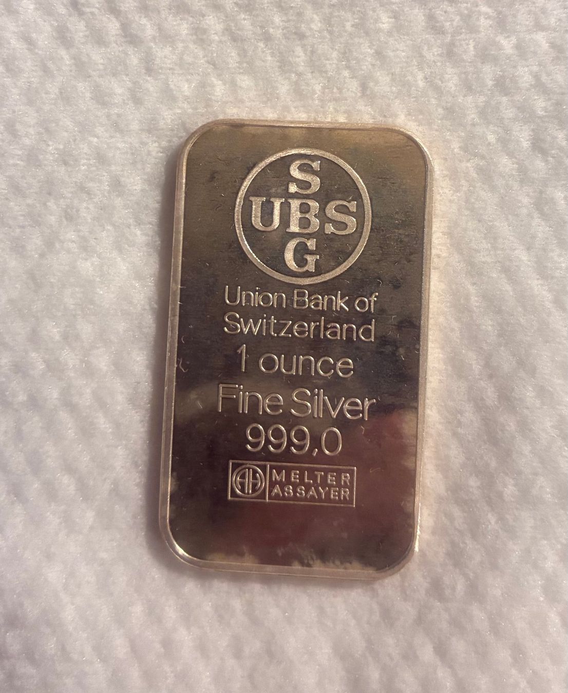 Metalli preziosi: 1 Unze Silber - Barren UBS – Usato da Baden venduto da Polystyreneman 1
