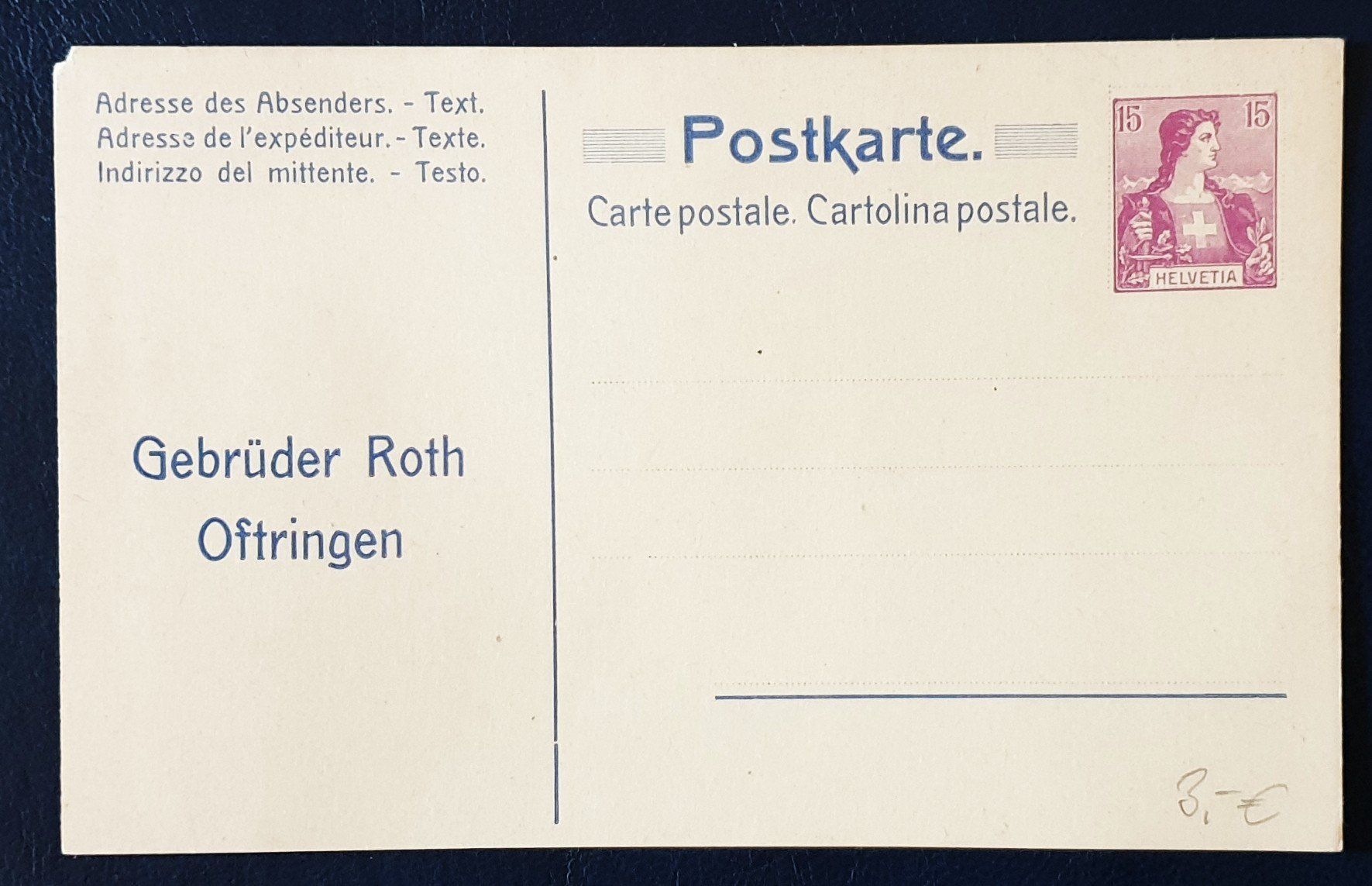 Enveloppes & pochettes d'envoi: Entier postal neuf - Gebrüder Roth Oftringen – D'occasion à Euseigne par sot_cpw6