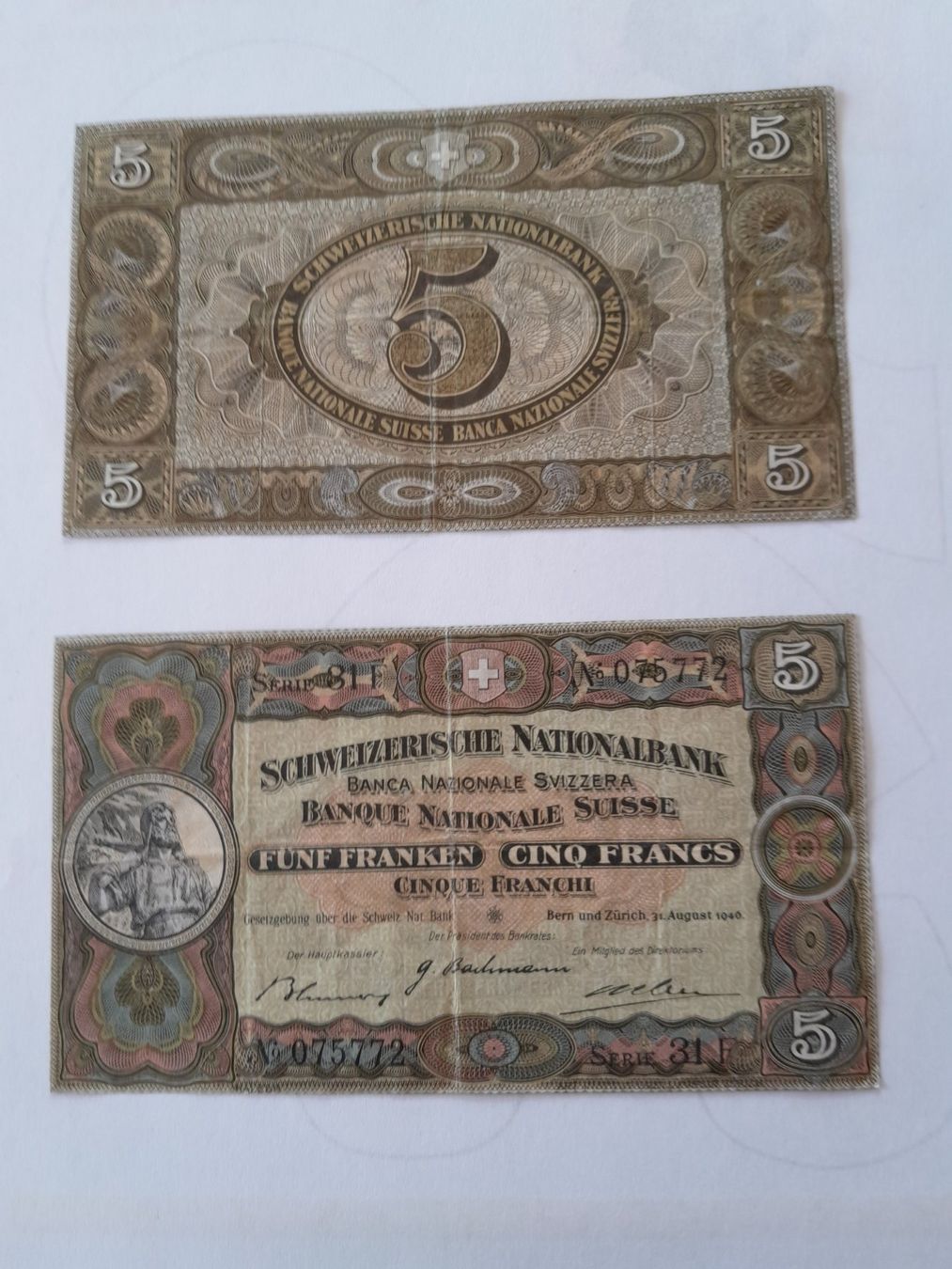 Billets de banque: 2 alte Banknoten CHF 5 – D'occasion à Bözen par pfisterfuchs